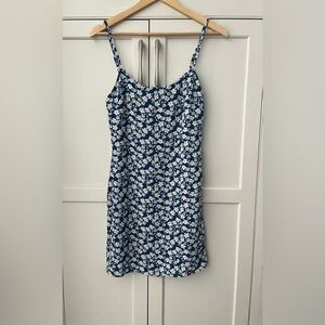 NLW women’s slip dress size S blue white floral spaghetti straps